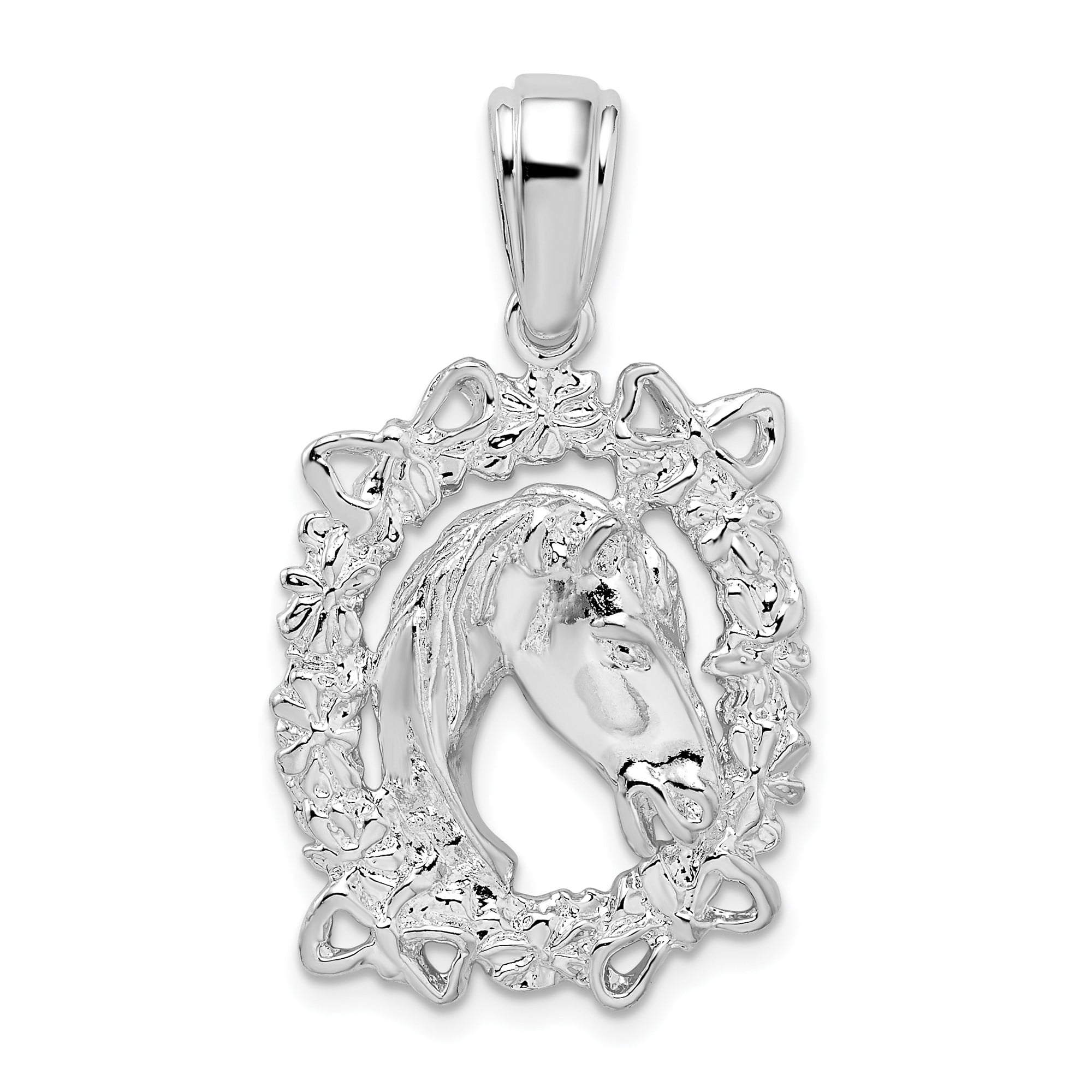 Sterling Silver Horse Head Pendant Necklace with Floral and Bow Accents for Women, Western Style Equestrian Jewelry for Animal Lovers