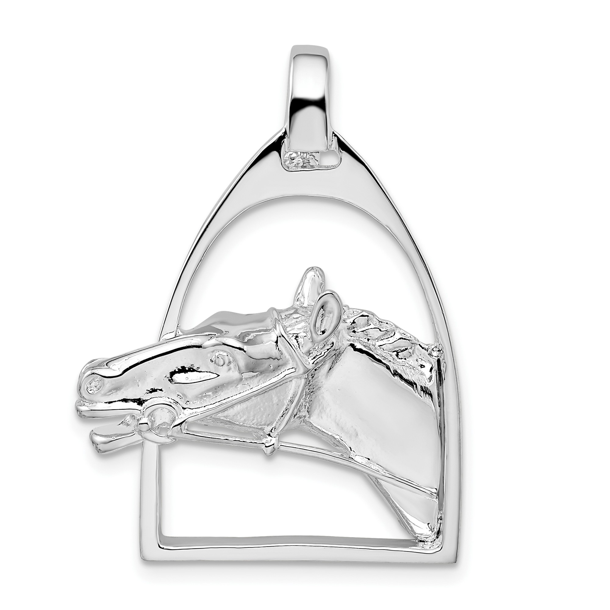 Sterling Silver Horse Head Pendant in Stirrup Frame, Equestrian Necklace for Women or Unisex, Western Style Animal Jewelry Symbolizing Strength and Freedom