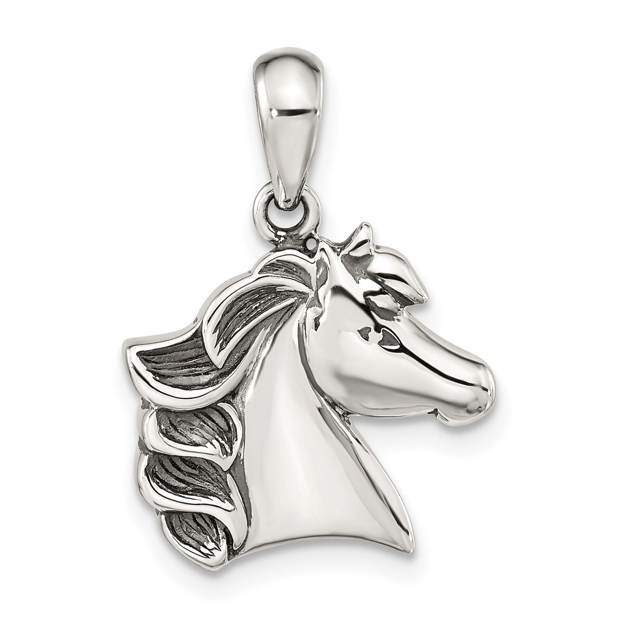 925 Sterling Silver Horse Head Pendant Charm, Antiqued Equestrian Animal Jewelry