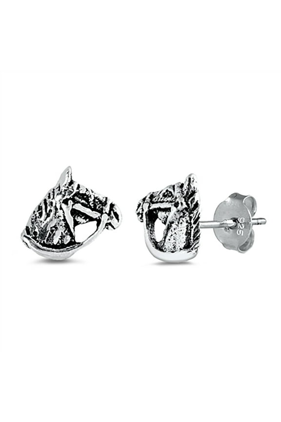 Sterling Silver Horse Head Stud Earrings