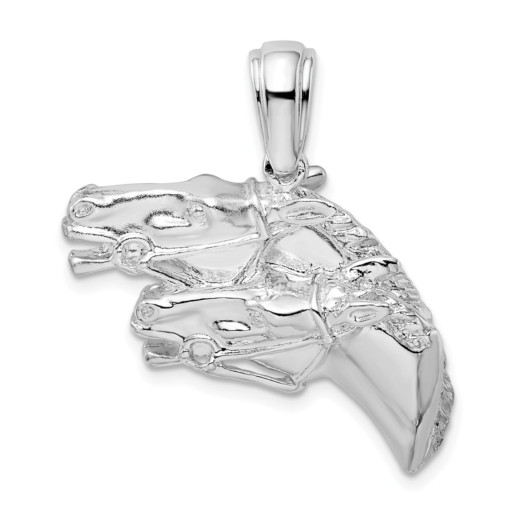 Sterling Silver Horse Pendant with Three Galloping Heads for Men and Women, Western Equestrian Necklace Charm Symbolizing Strength and Freedom