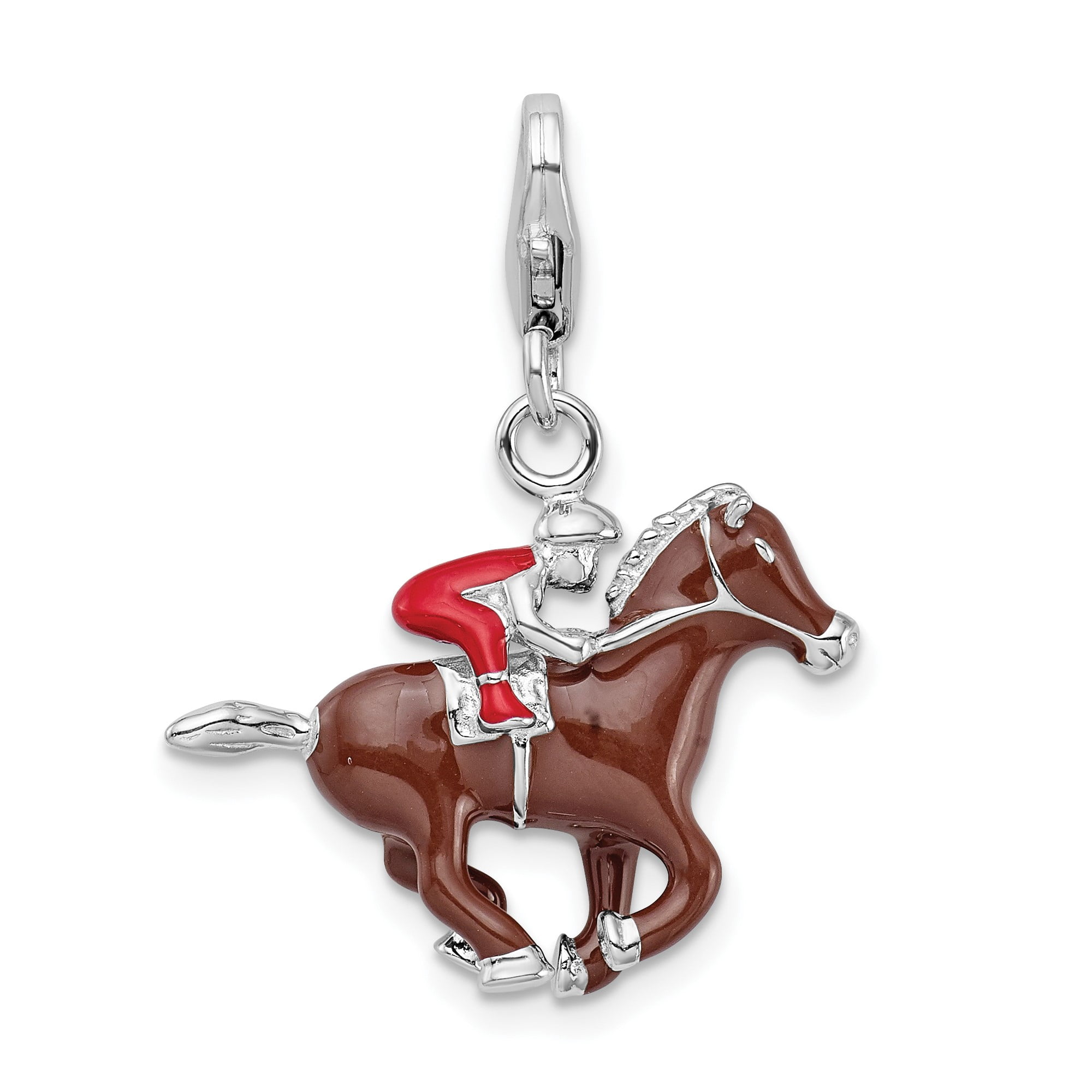 Sterling Silver Horse Racing Charm Pendant with Enamel Jockey, Equestrian Jewelry for Women, Racehorse Necklace or Bracelet Accessory, Sports Symbol of Speed and Passion