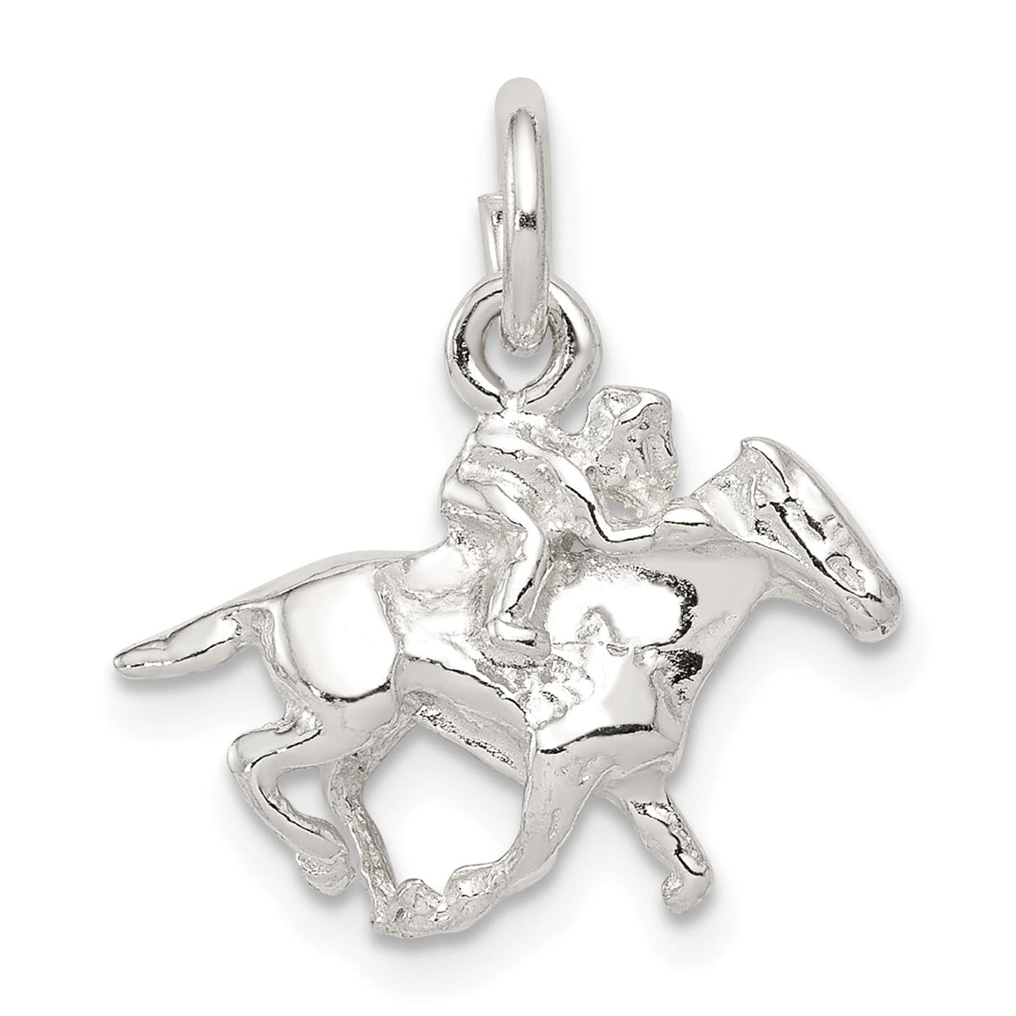 Sterling Silver Horse and Rider Pendant for Women, Western Equestrian Style Necklace with Galloping Jockey Motif, Symbolic Racing and Horseback Riding Jewelry