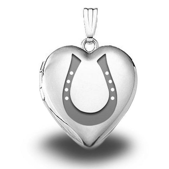 Sterling Silver "Horseshoe" Heart Locket - 3/4 Inch X 3/4 Inch