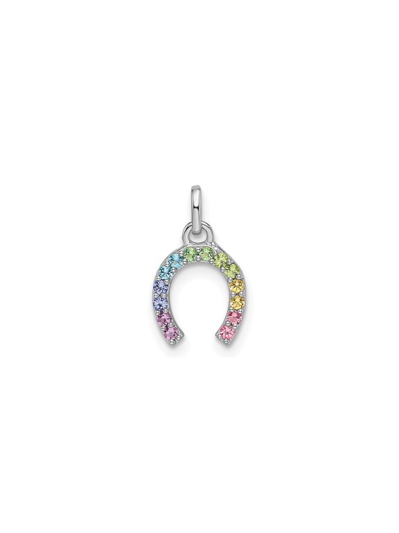 Sterling Silver Horseshoe Pendant Necklace with Multicolor Cubic Zirconia for Women, Lucky Rainbow Charm Symbolizing Protection and Good Fortune, Spiritual Everyday Jewelry