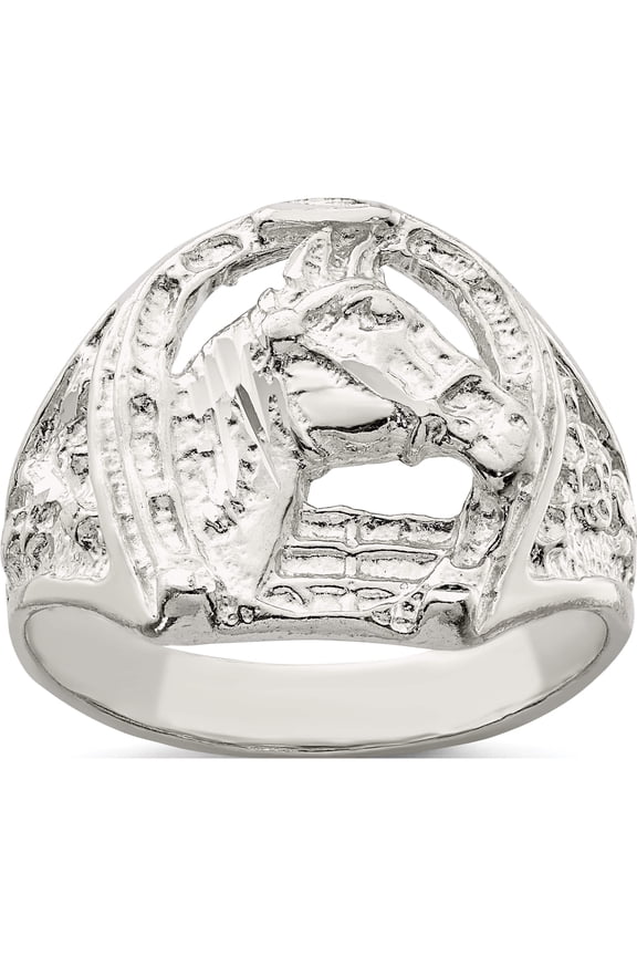 Sterling Silver Horseshoe With Horse Head Ring (Size 10) Made In United States qr134-10