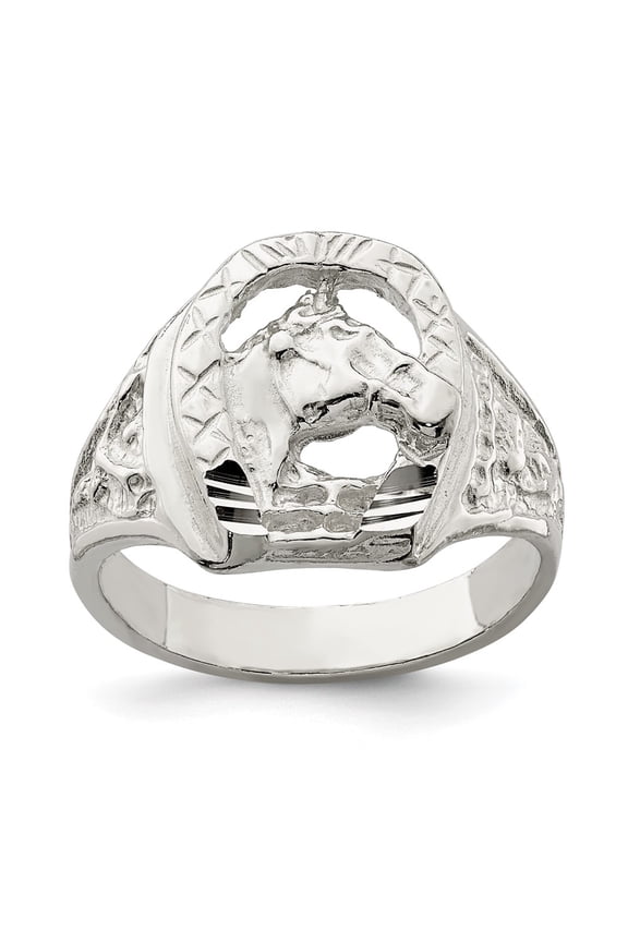 Sterling Silver Horseshoe with Horse Head Ring