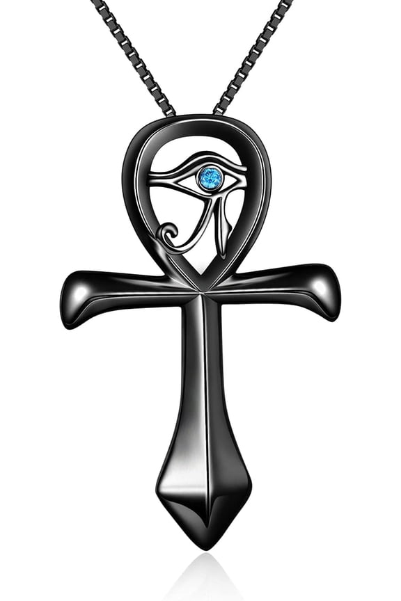 Sterling Silver Horus'Eye Faith Evil Eye Ankh Cross Black Pendant Necklace Ancient Egyptian Amulet for Women Men Birthday Jewelry Gifts