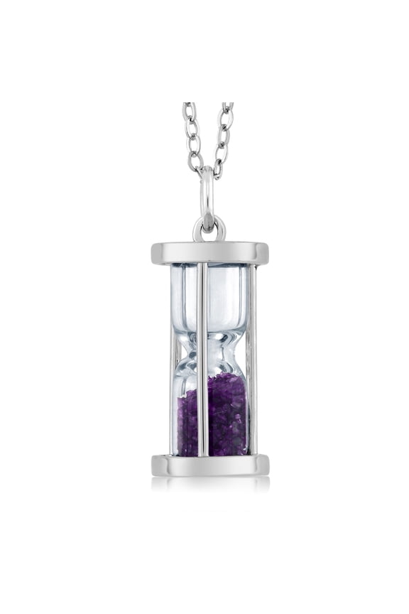 925 Sterling Silver Hourglass Pendant With 0.75 Ct Gemstone Dust 18 inches Chain