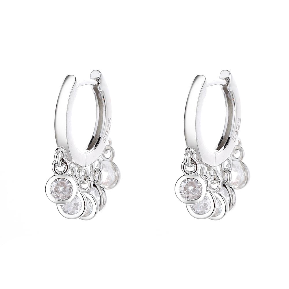 Amy and Annette Silver Huggie Hoop Earrings With Swarovski Crystals 18k Rhodium