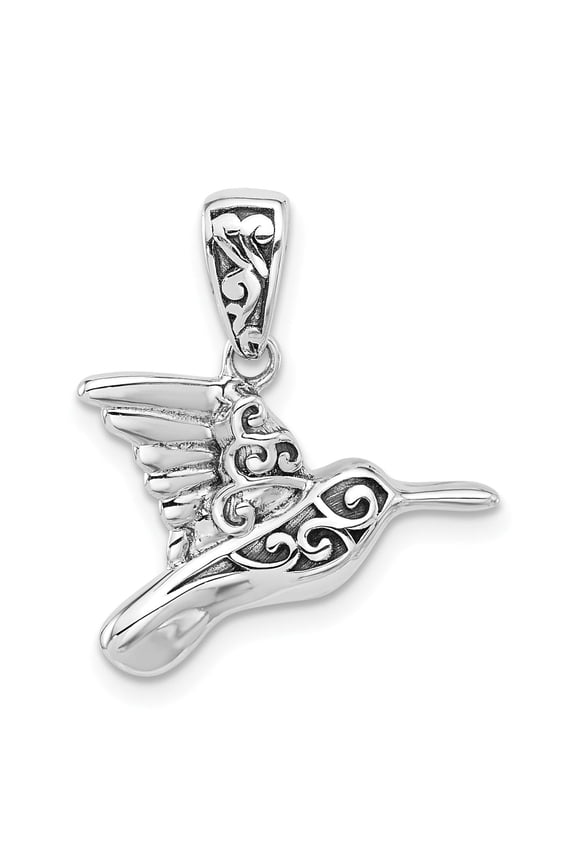 Sterling Silver Hummingbird Pendant Necklace for Women with Filigree Scrollwork, Symbolic Nature Jewelry for Joy Energy Freedom, Elegant Spiritual Animal Design