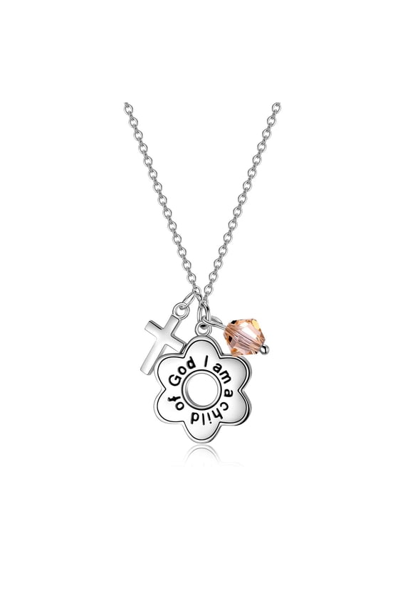 Sterling Silver Daisy Cross Necklace Jewelry Birthday Baptism Confirmation Communion Gifts for Women, Made with Orange Austrian Crystal