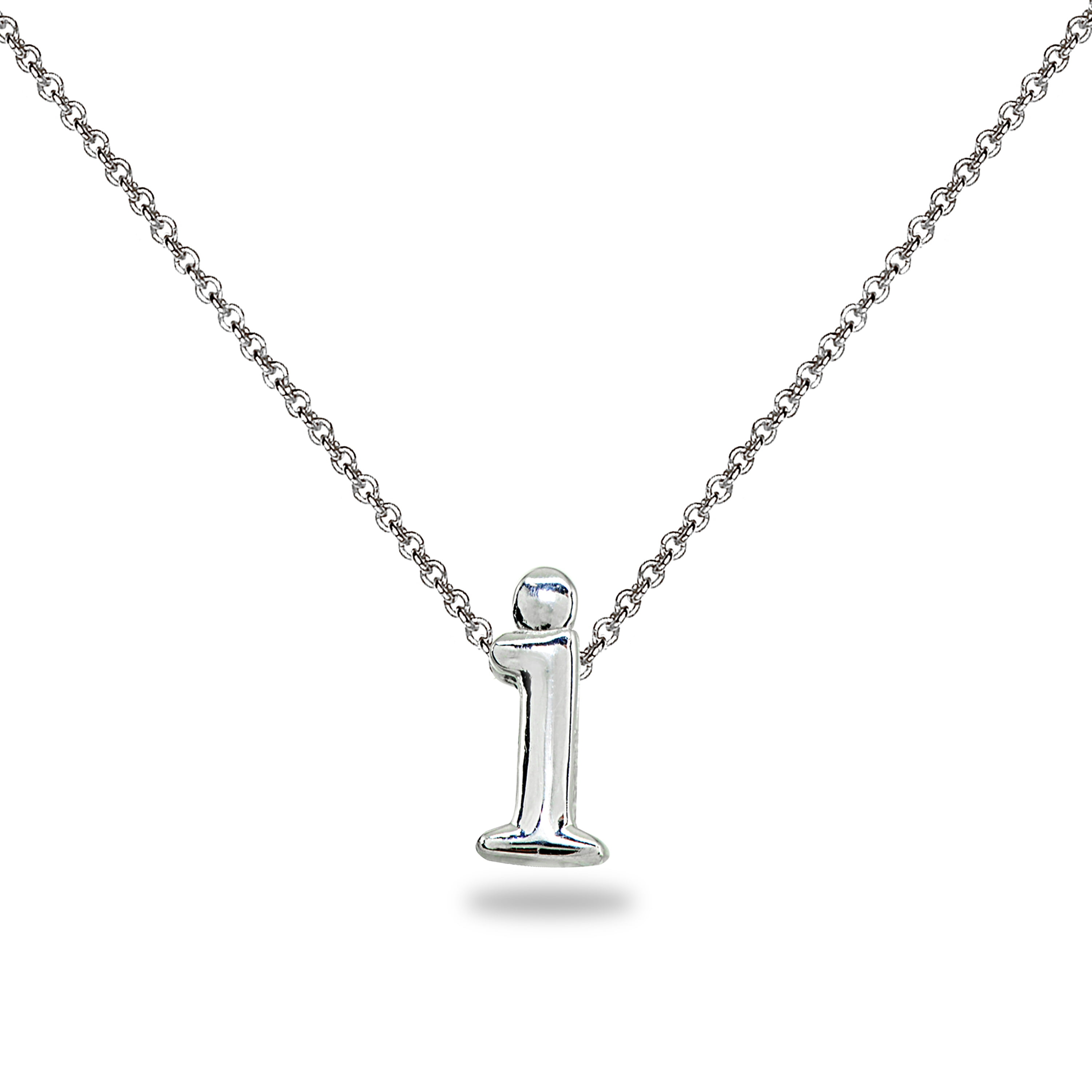 Sterling Silver I Letter Initial Alphabet 925 Silver Necklace, 15 inches with extender