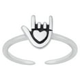 thumbnail image 1 of Sterling Silver I Love You Hand Heart Sign Ring Adjustable Midi Band 925 Jewelry Female Unisex, 1 of 4