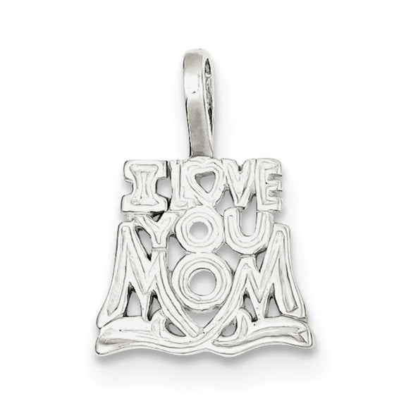 925 Sterling Silver Solid Polished and satin I Love You Mom Pendant Necklace 21x15mm Wide Pendant for Women
