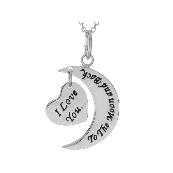 Sterling Silver I Love You to the Moon and Back Heart Pendant Necklace 18 inch adjustable w/ Chain