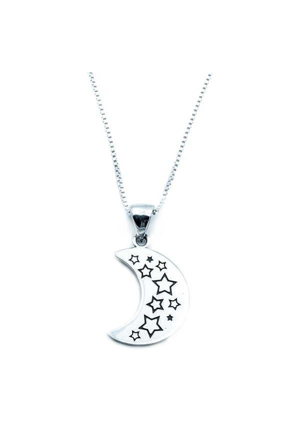 Sterling Silver Love You Moon Back Charm Necklace
