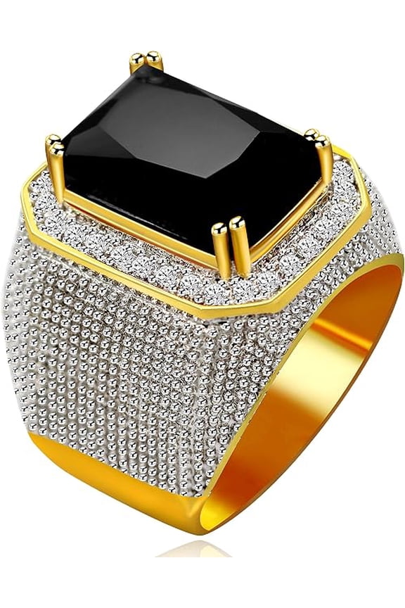 Sterling Silver Iced Out Ring for Men, Black Diamond Micro Pave Gold Plated-5