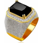 Sterling Silver Iced Out Ring for Men, Black Diamond Micro Pave Gold Plated-8