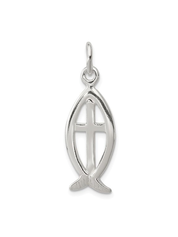 Sterling Silver Ichthus Fish Cross Charm Pendant