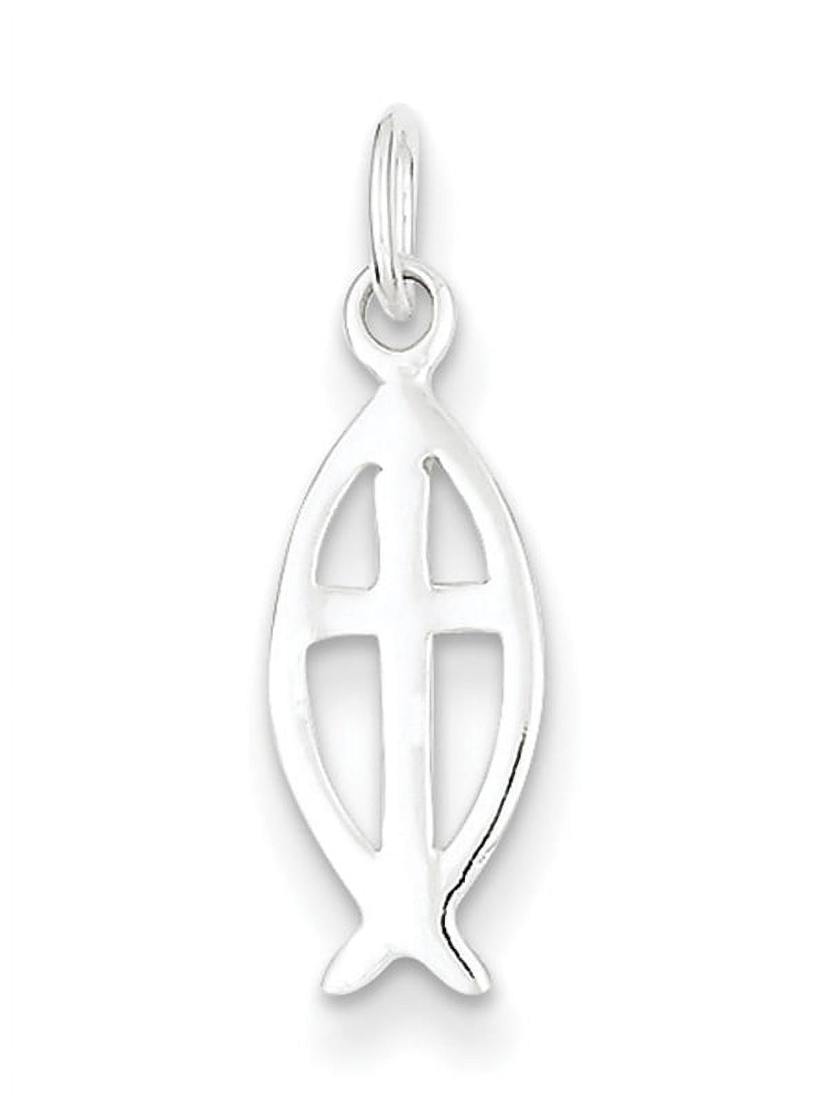 KEVIN JEWELERS Sterling Silver Ichthus Fish Cross Charm