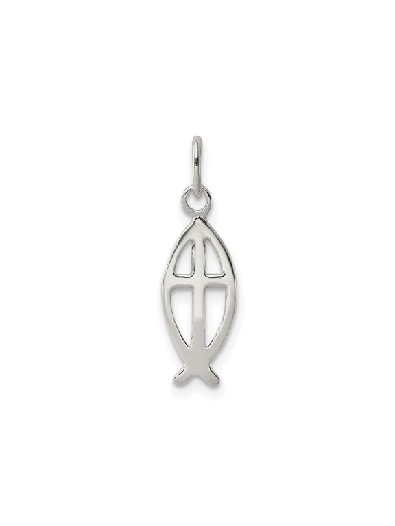 925 Sterling Silver Ichthus Fish Cross Pendant Charm, Christian Religious Jewelry