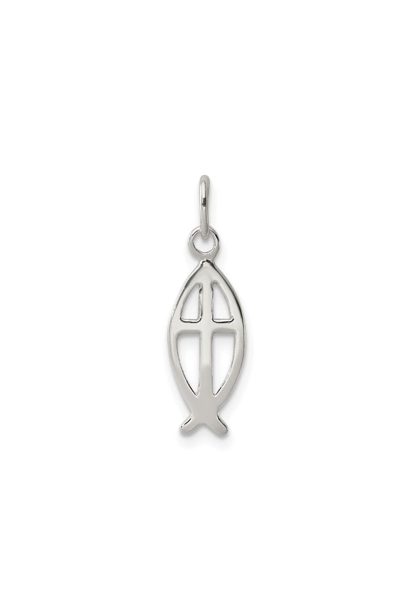 925 Sterling Silver Ichthus Fish Cross Pendant Charm, Christian Religious Jewelry