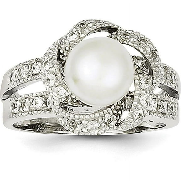 Sterling Silver Imitation Pearl & CZ Ring Sz 6