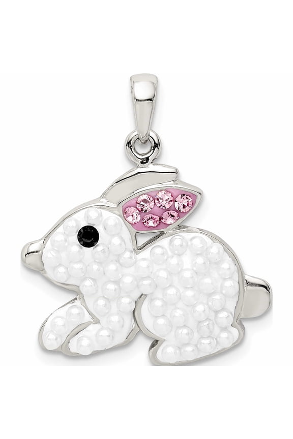 Sterling Silver Rhod-pltd Imitation Pearl/Preciosa Crystal Rabbit Pendant