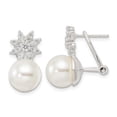 thumbnail image 1 of Finest Gold Sterling Silver Imitation Shell Pearl & CZ Floral Omega Back Earrings, 1 of 3