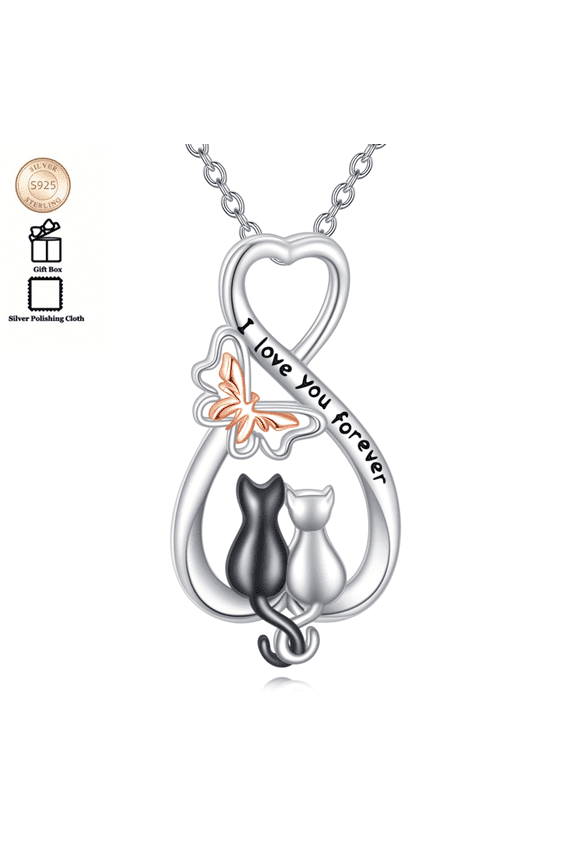 Sterling Silver Infinity Cat Pendant Necklace for Women - I Love You Forever Cat Lover Jewelry Gift