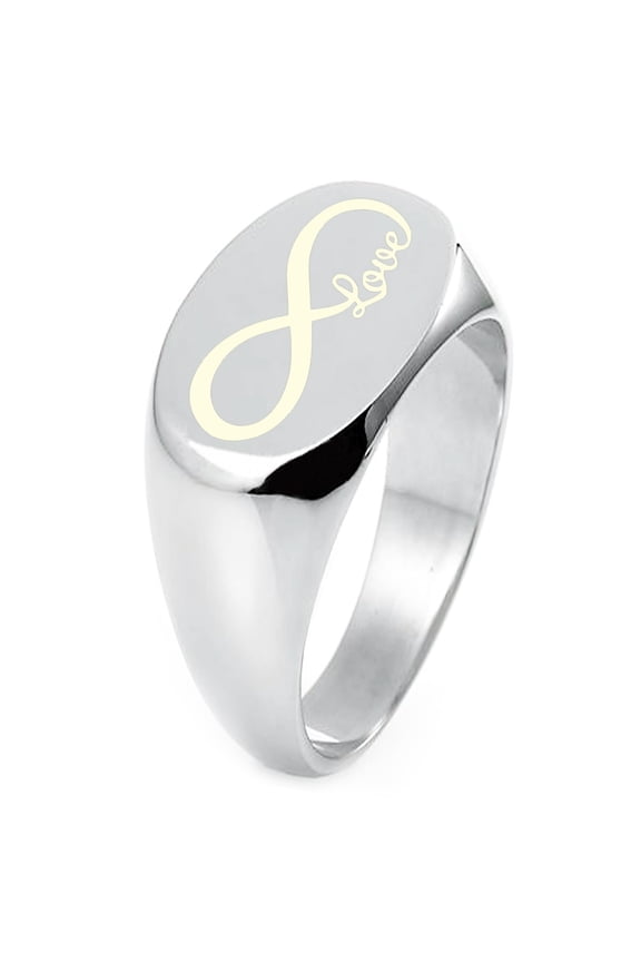 Sterling Silver Infinity Love Engraved Oval Flat Top Polished Ring