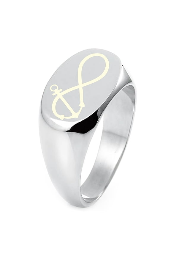 Sterling Silver Infinity Nautical Anchor Engraved Oval Flat Top Polished Ring
