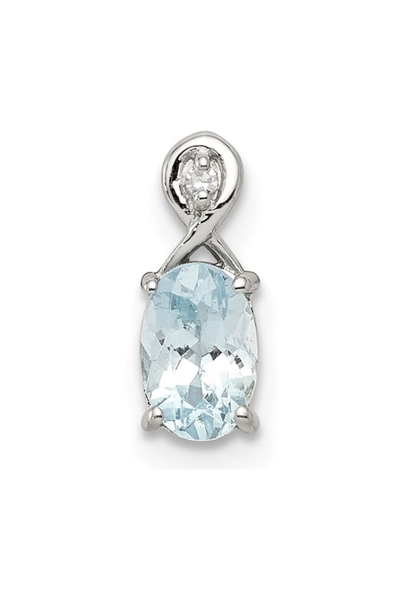 925 Sterling Silver Infinity Pendant Charm with Oval Aquamarine and Diamond Accent