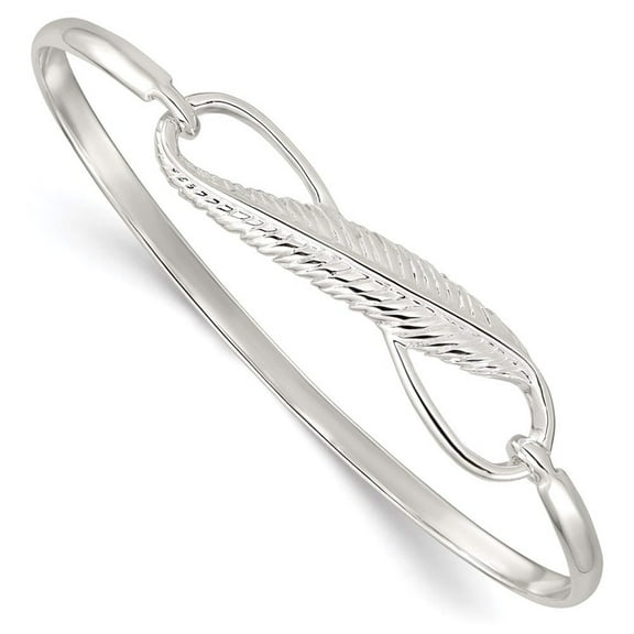 Sterling Silver Infinity w/Feather Bangle Bracelet (Weight: 8.55 Grams, Length: Inches)
