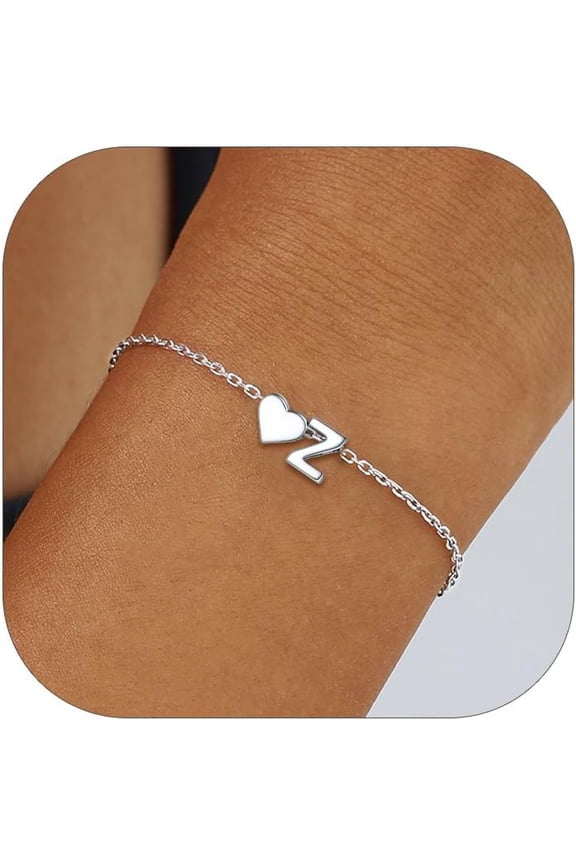 Sterling Silver Initial Bracelet Letters Personalized Heart Bracelet Hypoallergenic Dainty Bracelets for Women