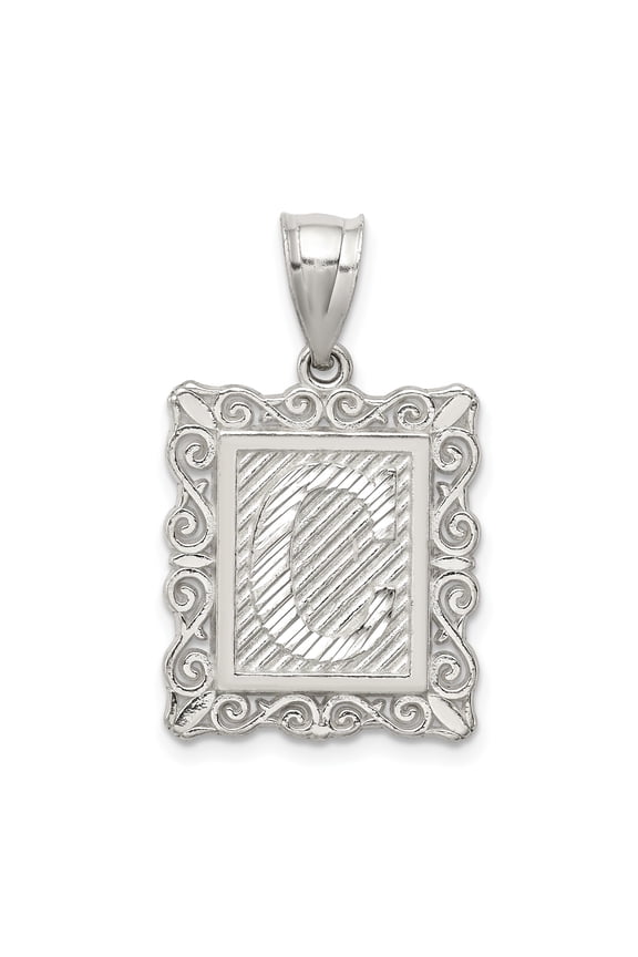 Sterling Silver Initial C Pendant Necklace, Rectangle Charm with Scroll Frame, Monogram Jewelry for Women or Unisex, Personalized Letter Accessory for Everyday Wear