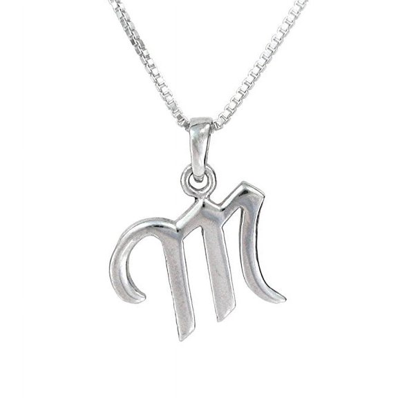 Sterling Silver Initial Charm Necklace, Letter M