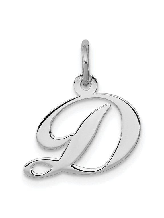 925 Sterling Silver Initial D Pendant Charm, Polished Script Letter Monogram for Women