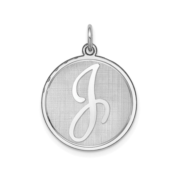 Sterling Silver Initial J Necklace, Round Monogram Pendant with Script Letter on Textured Disc, Personalized Jewelry for Women or Unisex, Minimal Alphabet Charm for Layering