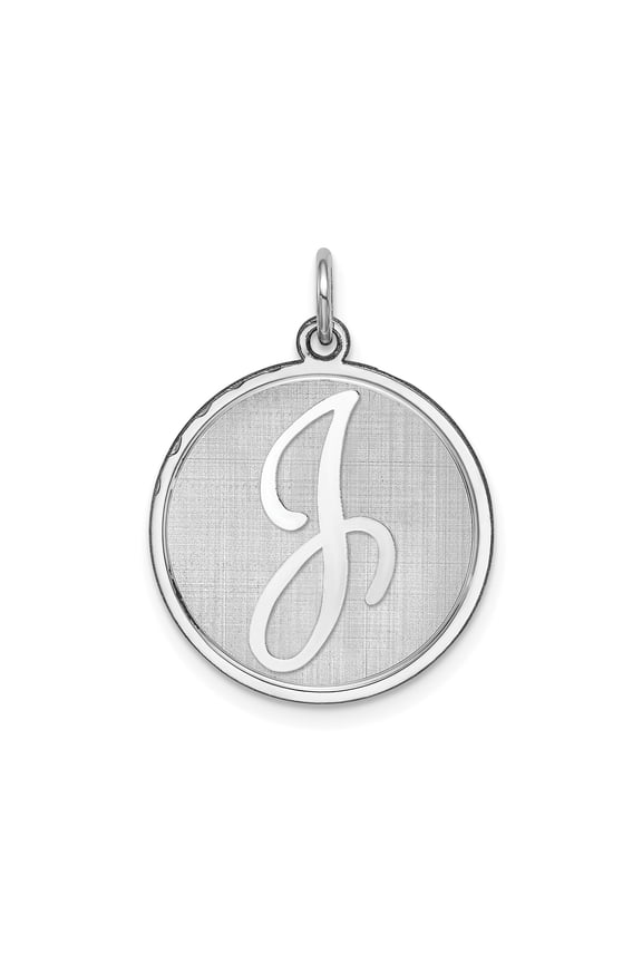 Sterling Silver Initial J Necklace, Round Monogram Pendant with Script Letter on Textured Disc, Personalized Jewelry for Women or Unisex, Minimal Alphabet Charm for Layering
