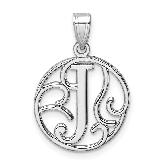 Sterling Silver Initial J Pendant for Women, Ornate Script Monogram Charm with Scroll Design, Round Openwork Frame Letter Necklace, Personalized Custom Identity Jewelry