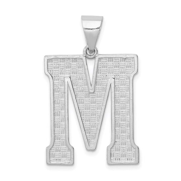 925 Sterling Silver Solid Polished Patterned Letter Name Personalized Monogram Initial M Charm 35x15mm Wide Pendant Neck