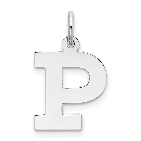 Sterling Silver Initial P Pendant Charm for Necklace or Bracelet, Polished Letter Jewelry for Men or Women, Minimalist Unisex Monogram Symbol in Modern Block Style