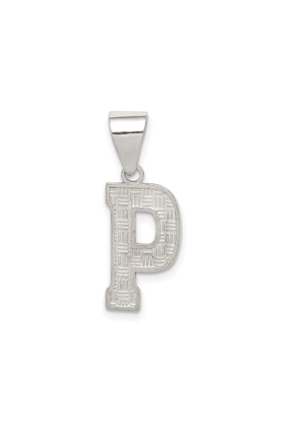 925 Sterling Silver Initial P Pendant Charm, Textured Monogram Letter