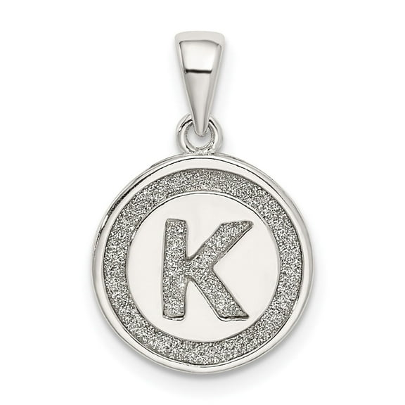 Sterling Silver Initial Pendant Necklace with Raised Letter K, Textured Round Charm for Women or Unisex, Monogram Jewelry Medallion, Minimalist Alphabet Accessory