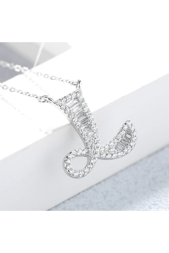 Sterling Silver Initial Pendant Necklace with Swarovski Crystal