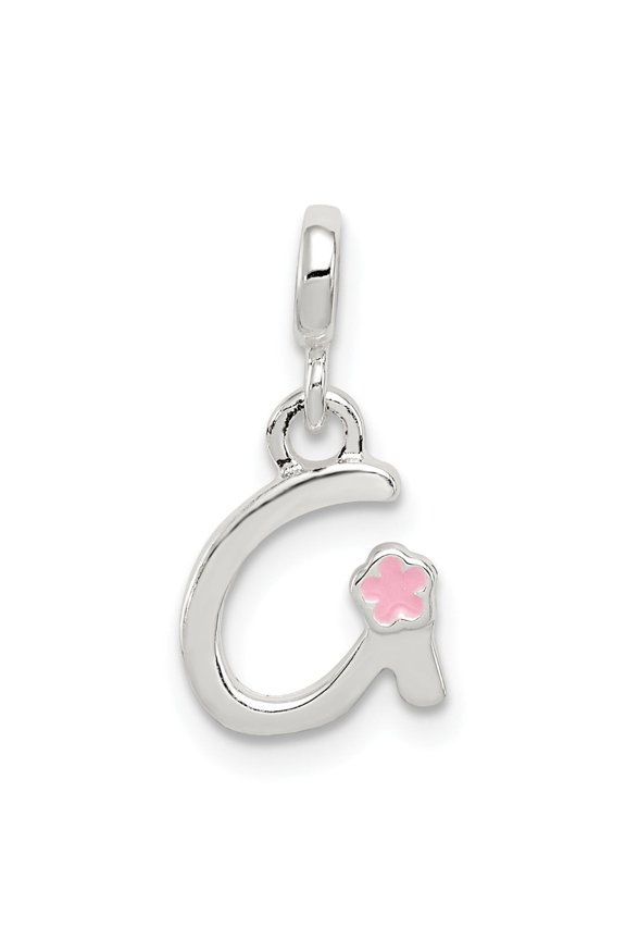 Sterling Silver Initial A Pendant with Pink Enamel Flower, Alphabet Letter Charm for Women, Monogram Jewelry for Necklace or Bracelet, Symbolic Personalized Accessory for Identity or Love