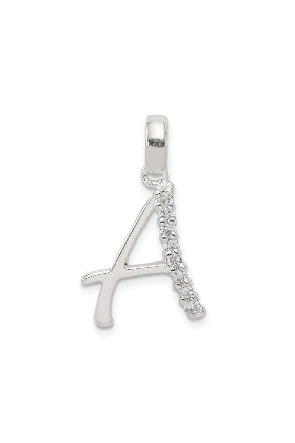Sterling Silver A Initial Pendant for Women, Polished Alphabet Charm with Cubic Zirconia, Monogram Necklace Letter Symbol Jewelry for Identity and Personal Style