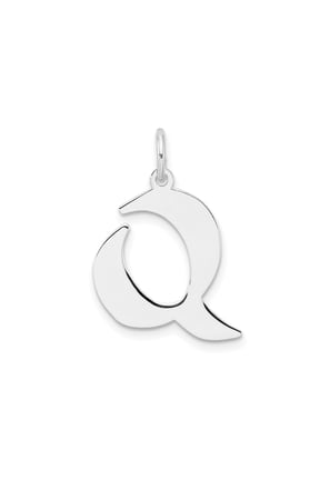 Sterling Silver Initial Q Pendant Necklace for Women or Unisex, Polished Script Letter Charm, Modern Monogram Jewelry, Minimalist Alphabet Accessory, Custom Identity Style